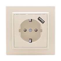 Розетка 1-местная СП с/з Минск 16А бежевая с защ. штор. с USB 1А EKF Розетка 1-местная СП с/з Минск 16А бежевая с защ. штор. с USB 1А EKF