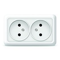 Розетка двухместная серия "Олимп" б/з, о/у, 16А, 220В, белая (еврослот) UNIVERSAL Розетка двухместная серия "Олимп" б/з, о/у, 16А, 220В, белая (еврослот) UNIVERSAL