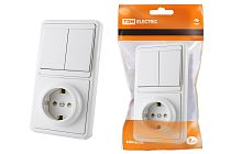 Блок комбинированный БКВР 2-х кл. выкл + розетка 2П+З с з/ш  TDM