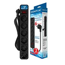 Фильтр-удлинитель "DOMTOK" 6гн., ПВС 3*1, 10А/2,2кВт черный с/з 3м
