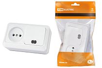 Блок комбинированный выкл. 1-кл. с/п 10А + розетка 2П 10А 250В БКВР IP20 белый "Ладога"  TDM