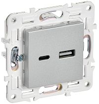 SKANDY Розетка USB A+C 3,1А SK-R14S серебряный IEK SKANDY Розетка USB A+C 3,1А SK-R14S серебряный IEK