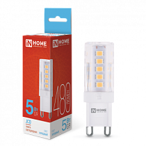 Лампа светодиодная LED-JCD 5Вт 230В G9 6500К 480Лм IN HOME Лампа светодиодная LED-JCD 5Вт 230В G9 6500К 480Лм IN HOME