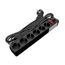 Фильтр сетевой ПВС 3*0,75 6 гнезд, выключатель с индикацией, с заземлением, защитные шторки, черный 10м UNIVERSAL