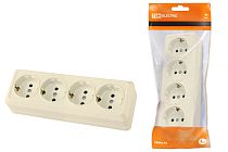 Розетка 4-х местная горизонтальная 2П+3 открытой установки IP20 16A сл. кость "Ладога"  TDM