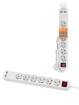Удлинитель бытовой  У06В-USB 6 гнезд, 2USB 2,4А, 3 м, вык., з/к, ПВС 3х0,75мм2 10А/250В белый TDM