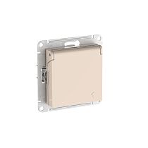 AtlasDesign Бежевый Розетка с заземл. со шторк. с крышкой, 16А,IP20,мех., быстрозажим. клемм