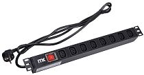 ITK PDU 8 розеток C13 с LED выключателем1U, шнур 2м вилка немецкий стандарт IEK