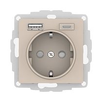 ATLASDESIGN РОЗЕТКА 16А c 2 USB A+C, 5В/2,4А/3,0А, 2х5В/1,5А, механизм, ПЕСОЧНЫЙ Systeme Electric (Schneider Electric)