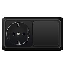 "Олимп" Блок Выкл. 1 кл.+ розетка с/з горизонт. черн.