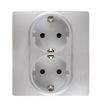 ETIKA Розетка 2-местная с заземлением без защитных шторок в сборе 16А алюминий