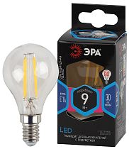 Лампа светодиодная ЭРА F-LED P45-9W-840-E14 филамент шар нейтральный белый свет