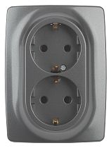 Розетка ЭРА 12 12-2108-12 16А 250В графит двойная с заземлением со шторками