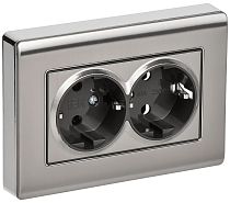 BRITE Розетка 2-местная с заземлением без защитных шторок плоская 16А в сборе РСПл12-3-БрГН металл хром/никель IEK
