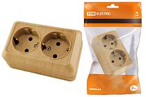 Розетка двойная 2П+3 открытой установки IP20 16А 250В (керамика) сосна "Ладога"  TDM