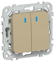 FLITE Выключатель 2-клавишный с индикацией 10А ВС12-1-1-ФлХ хаки IEK