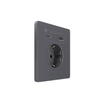 Systeme Infinity, Розетка С/У с ЗК и зар.устр.USB А+С 20Вт (250В, 16А, защит.шторки), Вулканический пепел
