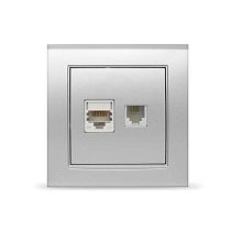 Розетка компьютерная+телефонная серия "Бриллиант", с/у, 1А, RJ45, RJ12, серебро (еврослот) UNIVERSAL