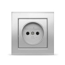 Розетка одноместная серия "Бриллиант" б/з, с/у, 16А, 220В, серебро (еврослот) UNIVERSAL