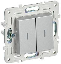 SKANDY Выключатель 2-клавишный проходной с индикацией 10А SK-V10S серебряный IEK