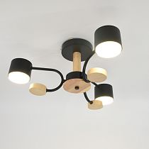 Люстра под лампу General  GCHL-3GX53-M Черная+Дерево Альберо