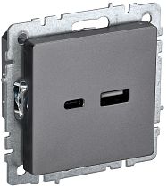 Розетка BRITE USB A+C 18Вт РЮ11-1-БрС сталь  IEK