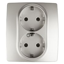 Розетка ЭРА 12 12-2104-15 16A 250В перламутр двойная с заземлением со шторками