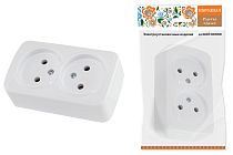 Розетка двойная 2П открытой установки IP20 10А, белая "Дача" Народная TDM