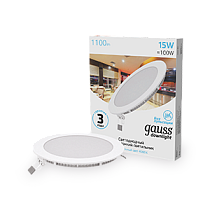 Встраиваемый светильник Gauss ультратонкий круглый IP20 15Вт, 170х22мм, d155мм, 4000K 1100lm