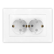 Розетка двухместная UNIVERSAL серия "Афина" с заземлением, скрытой установки, с защитными шторками 16А, 220В, белая (еврослот)