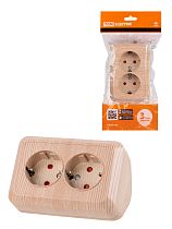 Розетка угловая двойная 2П+3 открытой установки с з/ш IP20 250В 16А сосна "Ладога"  TDM