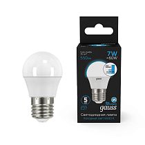 Лампа светодиодная Gauss Шар 7Вт 550lm 6500K Е27 шаговое диммирование