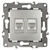 Розетка ЭРА 12 12-3108-03 алюминий информационная 2XRJ45 двойная Розетка ЭРА 12 12-3108-03 алюминий информационная 2XRJ45 двойная