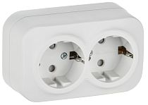 GLORY Розетка 2-местная для открытой установки с заземлением с защитными шторками 16А РСш22-3-ХБм белый матовый IEK