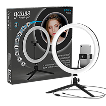 Светильник кольцевой  Gauss с комплектом креплений для установки телефона d30см работает от USB
