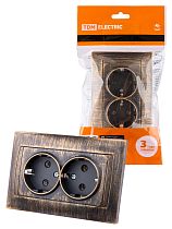 Розетка двойная 2П+З 16А 250В старинная бронза "Лама"  TDM