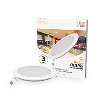 Встраиваемый светильник Gauss ультратонкий круглый IP20 18Вт, 225х22мм, d210мм, 3000K 1200lm