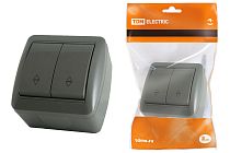 Выключатель на 2 направления 2-кл. открытой установки IP44 10А серый "Селигер"  TDM