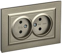 Розетка BRITE двухместная без заземления с защитными шторками 10А в сборе РСш12-2-БрШ шампань  IEK