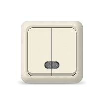 Выключатель двухклавишный с подсветкой Олимп, открытой установки, 10А, 220В, бежевый UNIVERSAL