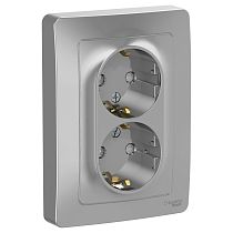 Blanca скрытая установка Алюминий Розетка двойная с заземлением со шторками, 16А Systeme Electric (Schneider Electric)