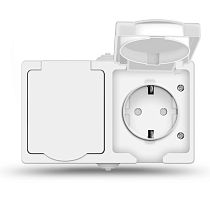 Блок Аллегро розетка одноместная + розетка одноместная с крышкой, IP54, с заземлением, защитные шторки, с крышкой 16А, 220В, белый UNIVERSAL