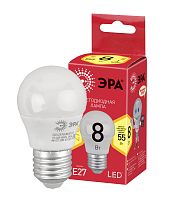 Лампа светодиодная ЭРА RED LINE ECO LED P45-8W-827-E27 шар теплый белый свет