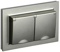 BRITE Розетка 2-местная с заземлением с защитными шторками и крышкой 16А в сборе IP44 РСбш12-3-44-БрШ шампань  IEK