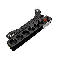 Фильтр сетевой ПВС 3*0,75 6 гнезд, выключатель с индикацией, с заземлением, защитные шторки, черный 7м UNIVERSAL