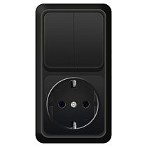 "Олимп" Блок Выкл. 2 кл.+ розетка с/з верт. черн.