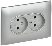 SKANDY Розетка 2-местная без заземления с защитными шторками 10А в сборе SK-R09S серебряный IEK