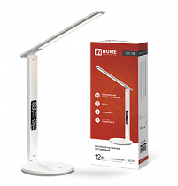 Светильник настольный светодиодный PLUS ССО-18Б 12Вт 3000-6500К 600Лм сенсор, с беспроводной зарядкой, часы, температура, с адаптером БЕЛЫЙ IN HOME