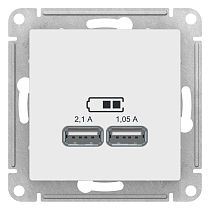AtlasDesign Лотос USB Розетка A+A, 5В/2,1 А, 2х5В/1,05 А, механизм Systeme Electric (Schneider Electric)