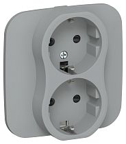 FLITE Розетка 2-местная с заземлением с защитными шторками безвинтовое крепление 16А РСш12-1-А-ФлС серый IEK